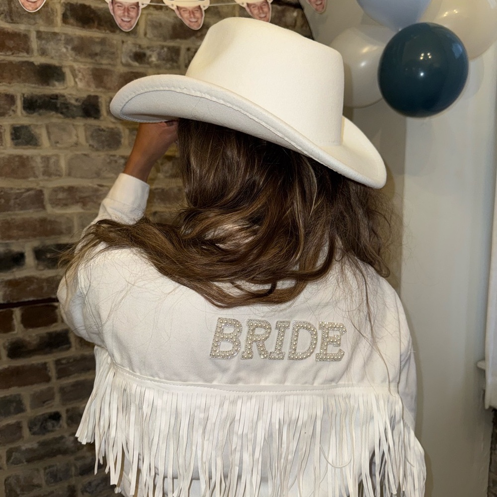 White Fringe Bridal Jacket with Pearls